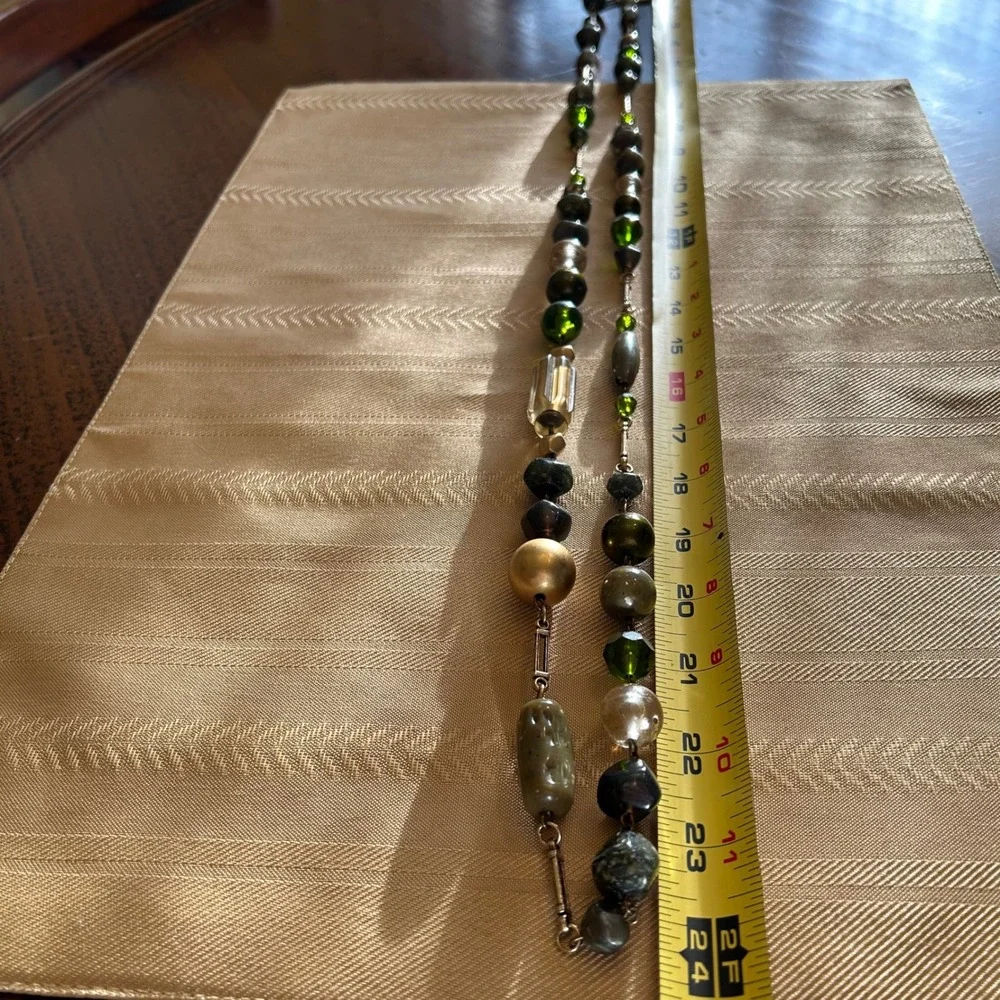 Express Vintage Italy Handmade Long Beaded‎ Necklace 90's Green Gold Earth Tones